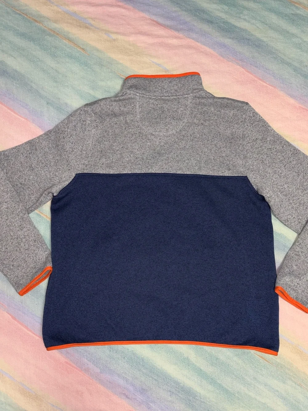 LL Bean Snap Fleece Pullover Sweater men’s L Grey blue Colorblock slightly fit